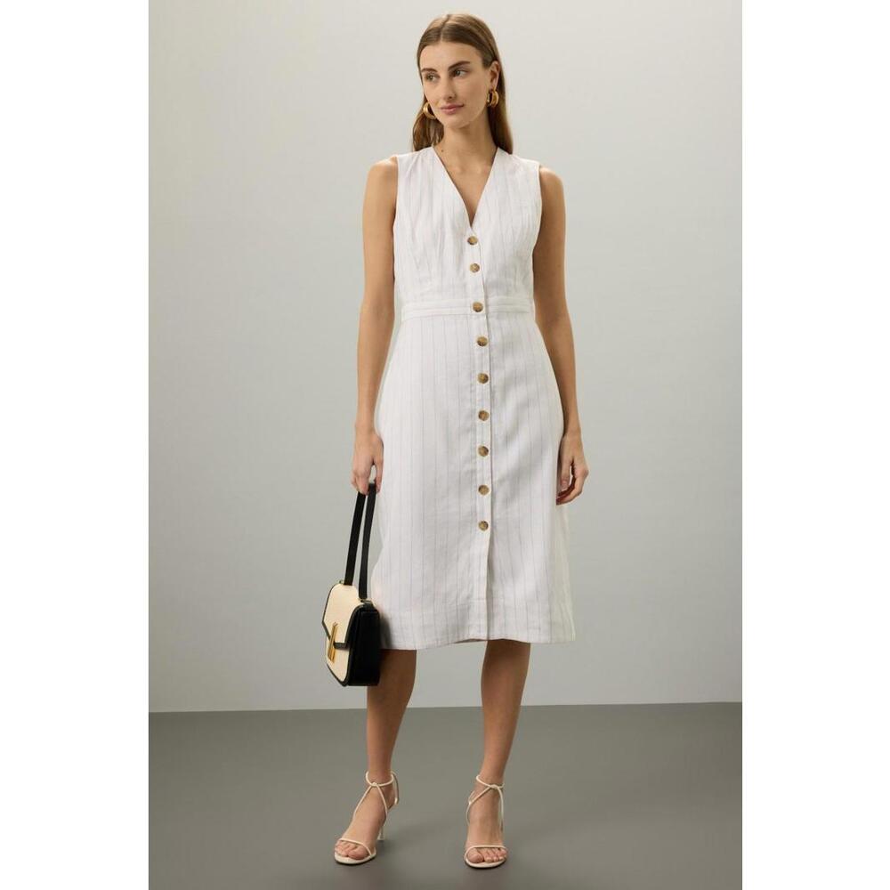 Club Monaco Off-White Button Front Pencil Dress Size 4 with Stains
